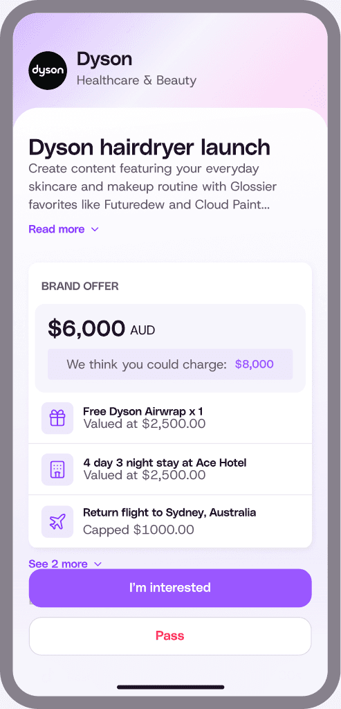 A Dyson brand deal invite in the Spark app